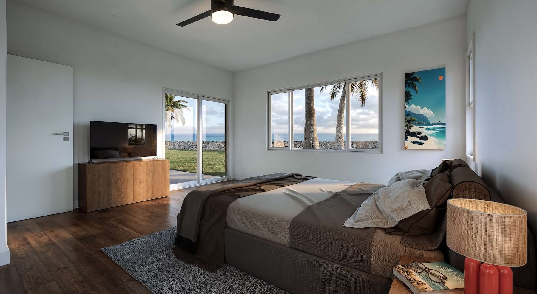 Bedroom with natural lighting and high ceilings